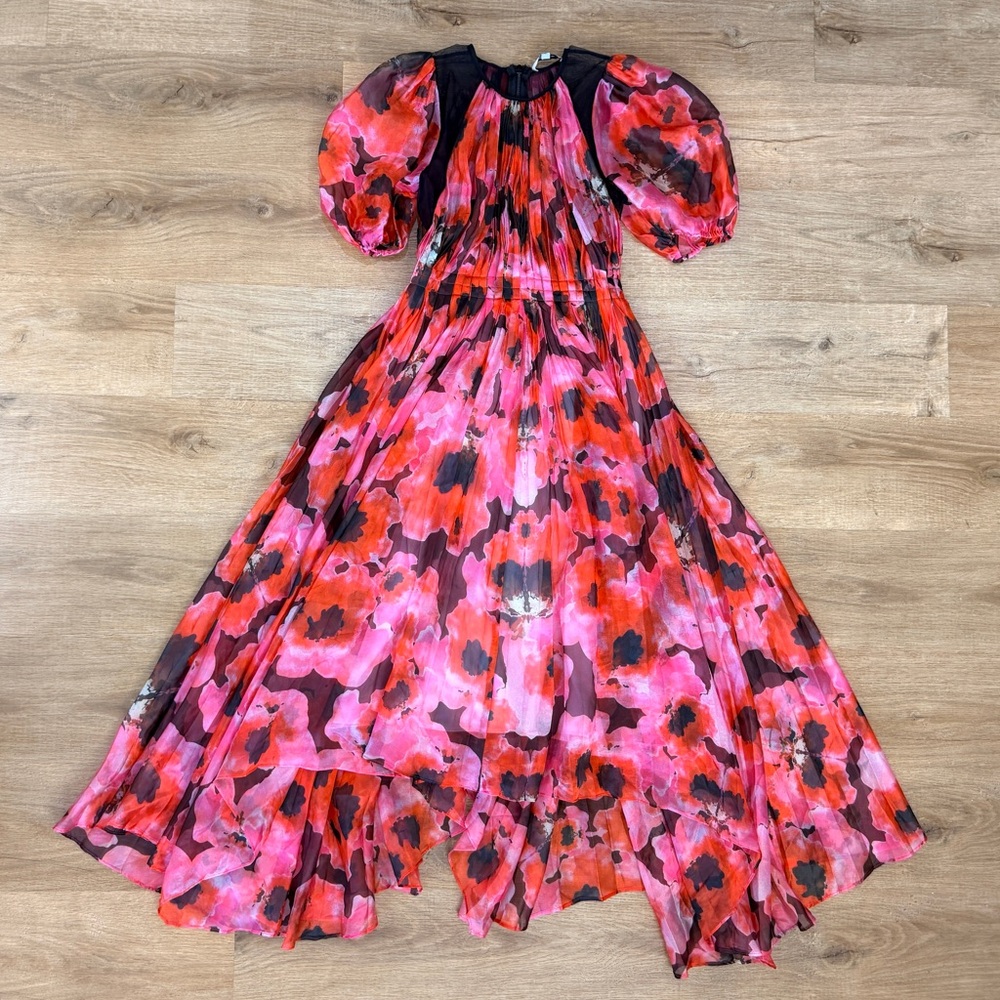 Bibhu Mohapatra Pleated Puff Sleeve Floral Dress